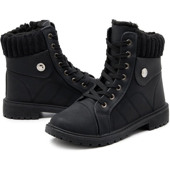 Waluzs Ankle Boot Women Black Polyurethane  lace up fleece interior And Soft - Picture 1 of 6
